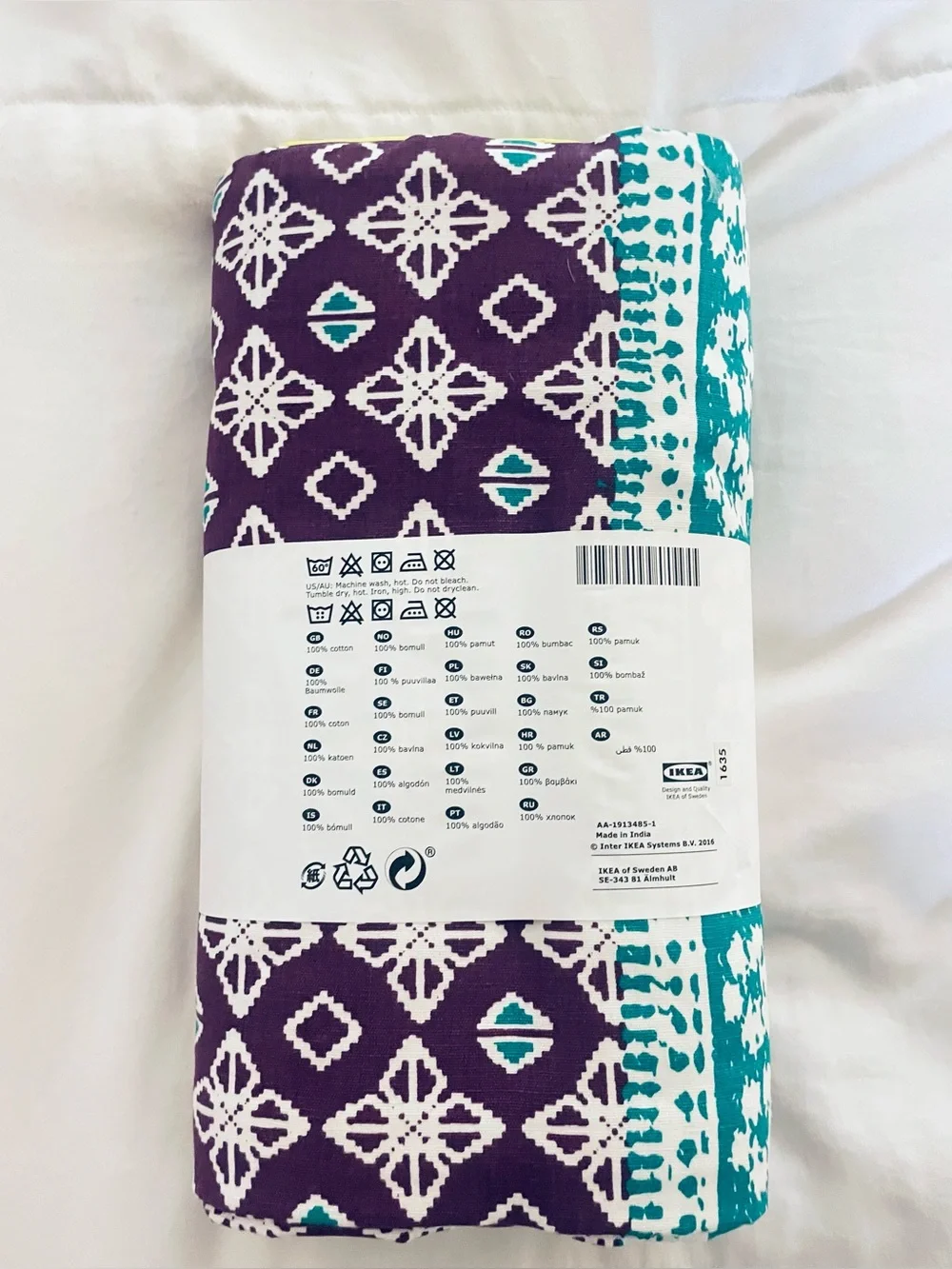NIP IKEA Tablecloth Cotton Purple Yellow Turquoise Geometrical Sommar 2017 57x94
